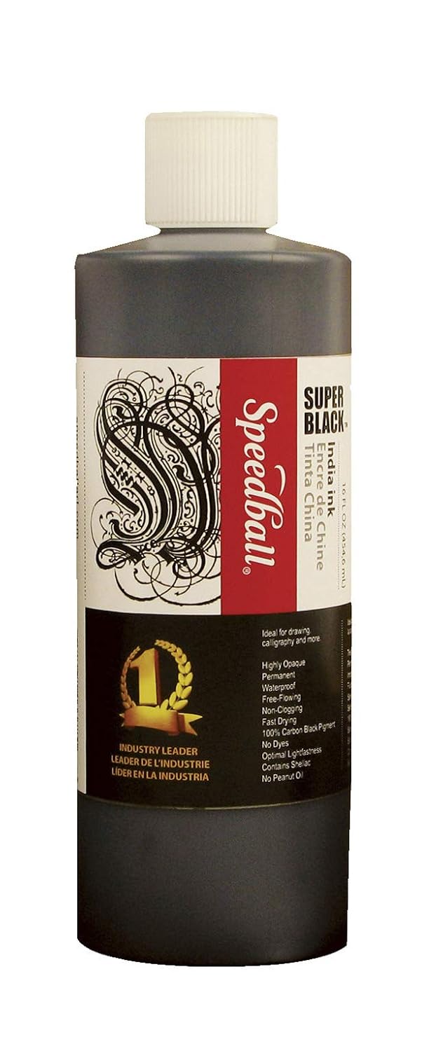 Speedball - 3378 Super Black India Ink, 1 Pint - 404696