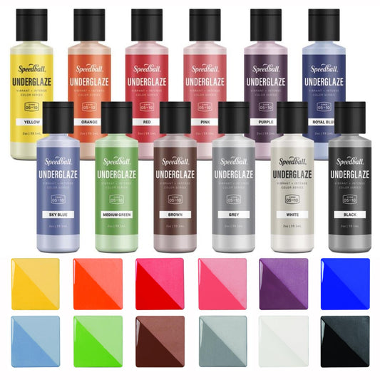 Speedball Underglaze 12-Color Underglaze Set, Sampler Pack, 2 Ounce Jars