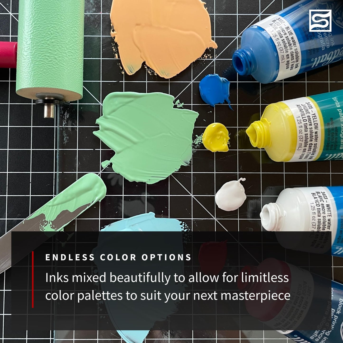 Speedball Block Printing Fabric Deluxe Kit, 14 Pieces, Includes Inks, Brayer, Bench Hook, Lino Handle and Cutters, Speedy-Carve Relief Blocks