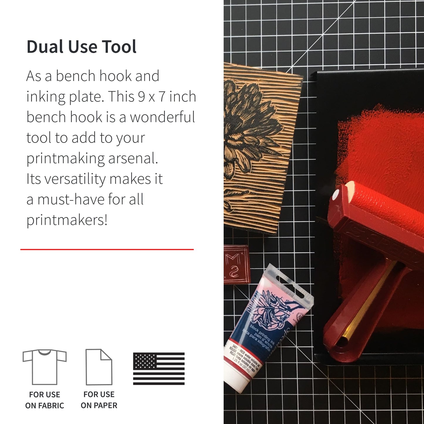 Speedball Bench Hook and Inking Plate for Block Printing Carving, 9"x7", Made in USA